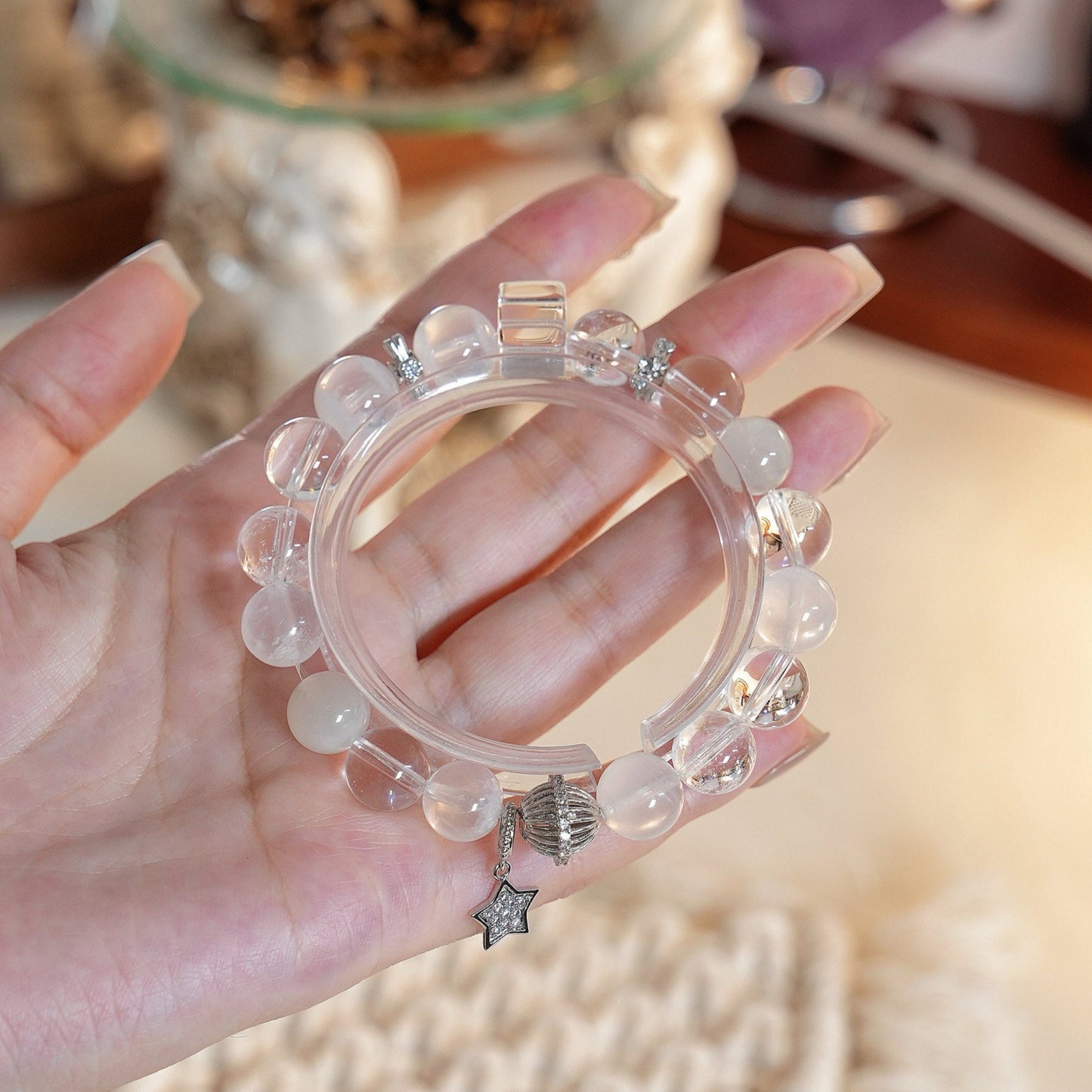 Bracelet|"Silver Flower" White Azeztulite & Clear Quartz for Purification & Creativity