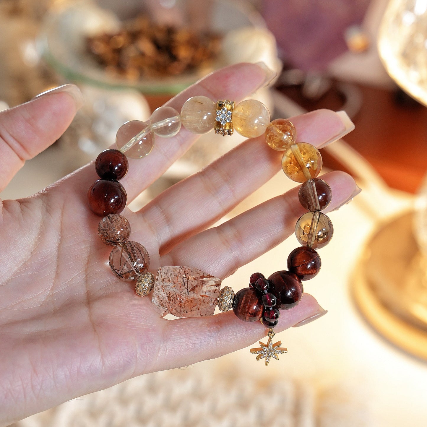 Bracelet|"Abundant Millions" Black Rutilated Quartz & Red Tiger's Eye for Wealth & Vitality
