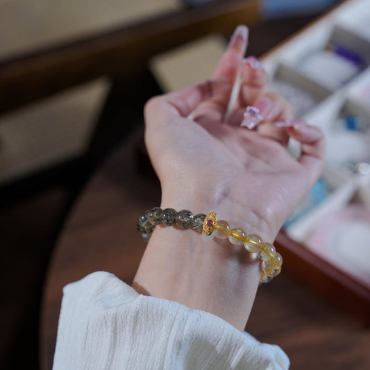 Bracelet|"Wealth in Thousands" Citrine & Green Tourmalinated Quartz for Abundance & Health