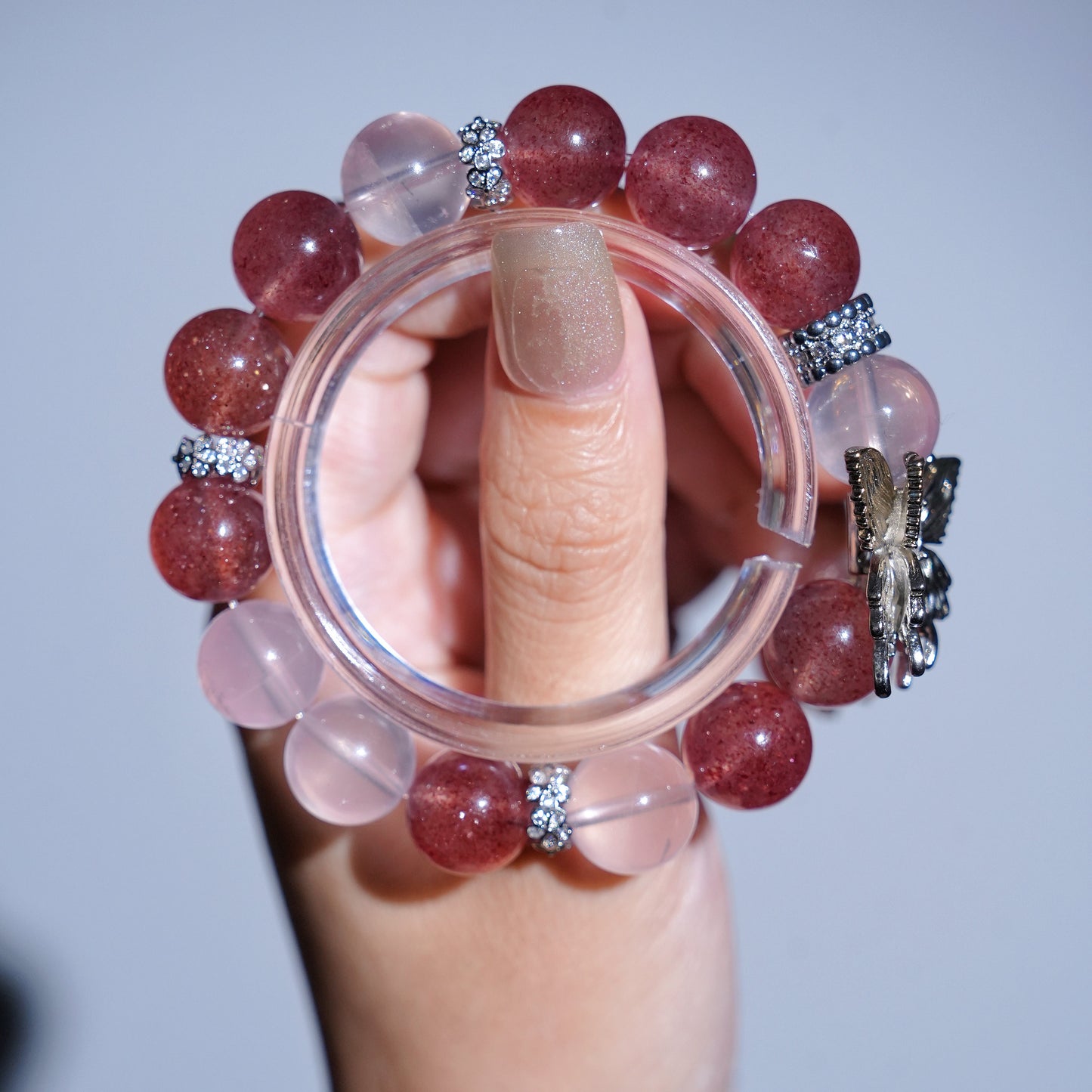 Bracelet|"Pink Silver Sprite" Strawberry Quartz & Star Rose Quartz for Love & Charm