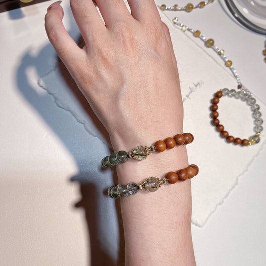 Bracelet|"New Growth" Green Phantom Quartz & Sandalwood for Career & Wealth