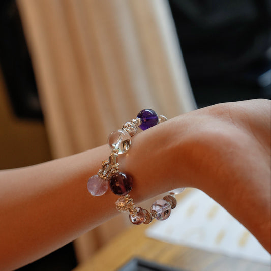 Bracelet|"Purple Bellflower" Amethyst & Pink Quartz for Charm & Spirituality