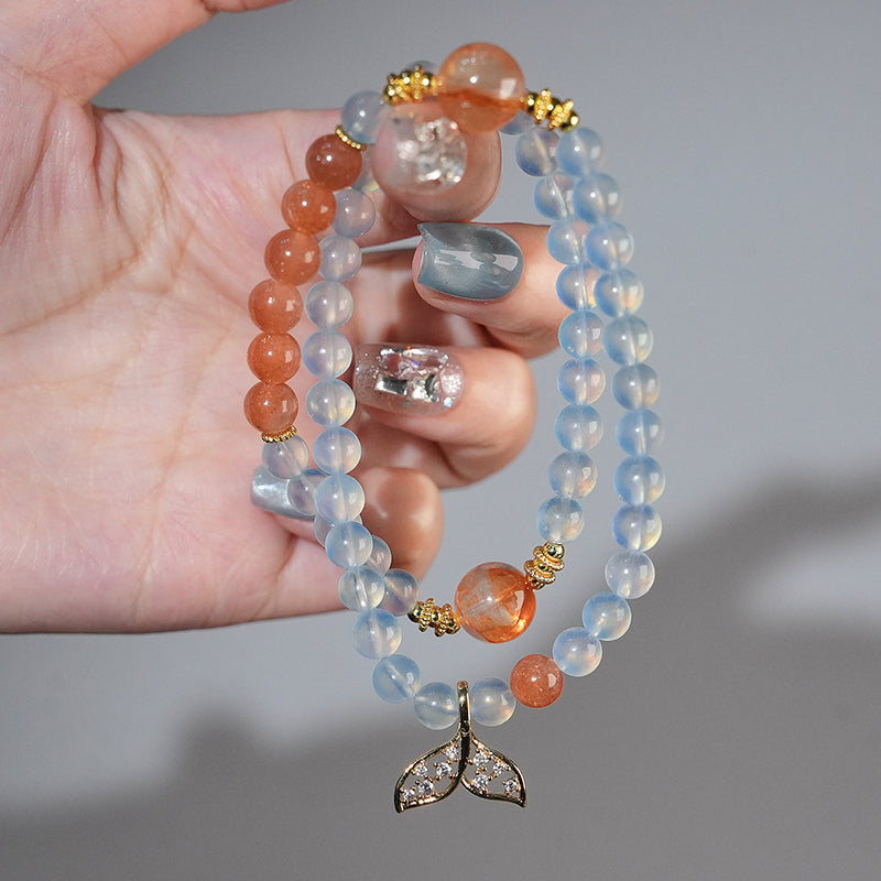 Double-wrap Bracelet|"Sunrise at Sea" Aquamarine & Sunstone for Vitality & Optimism