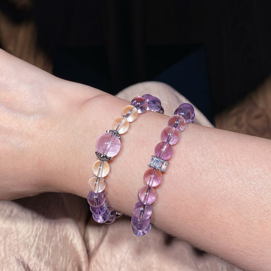 Bracelet|"Focus & Protection" Brazilian Amethyst & Clear Quartz for Study & Protection