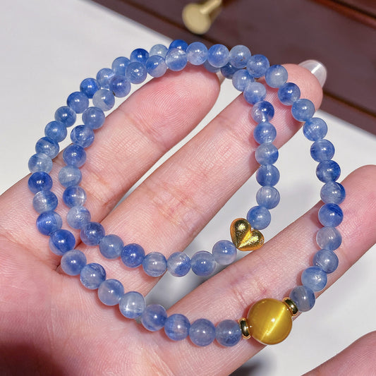 Double-wrap Bracelet|"Starry Night Breeze" Blue Kyanite & Golden Tiger Eye for Communication & Career