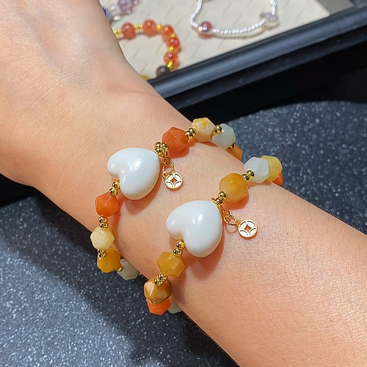 Bracelet|"Florence Blessing" Faceted Beads & Deer Bone for Wealth, Luck & Longevity