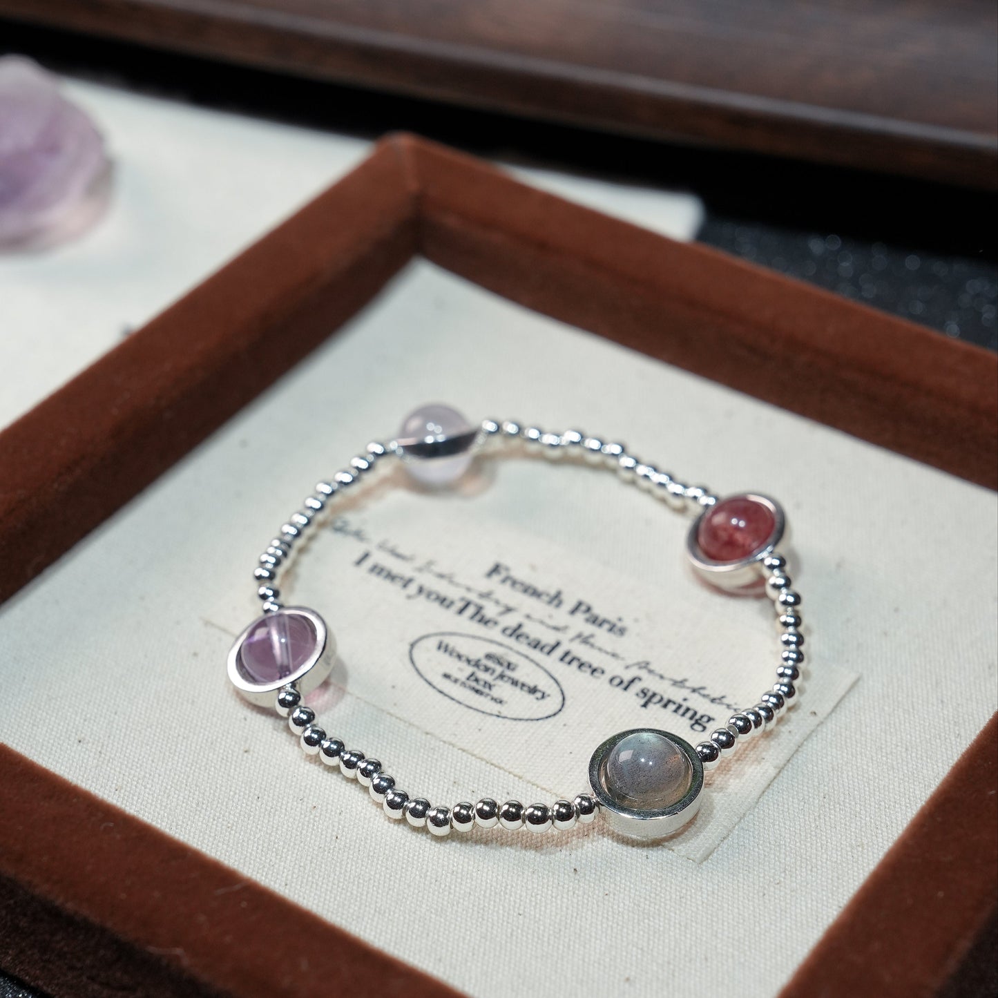Chain Bracelet|"Silver Mountain Spring" Strawberry Quartz & Jelly Rose Quartz for Love & Protection