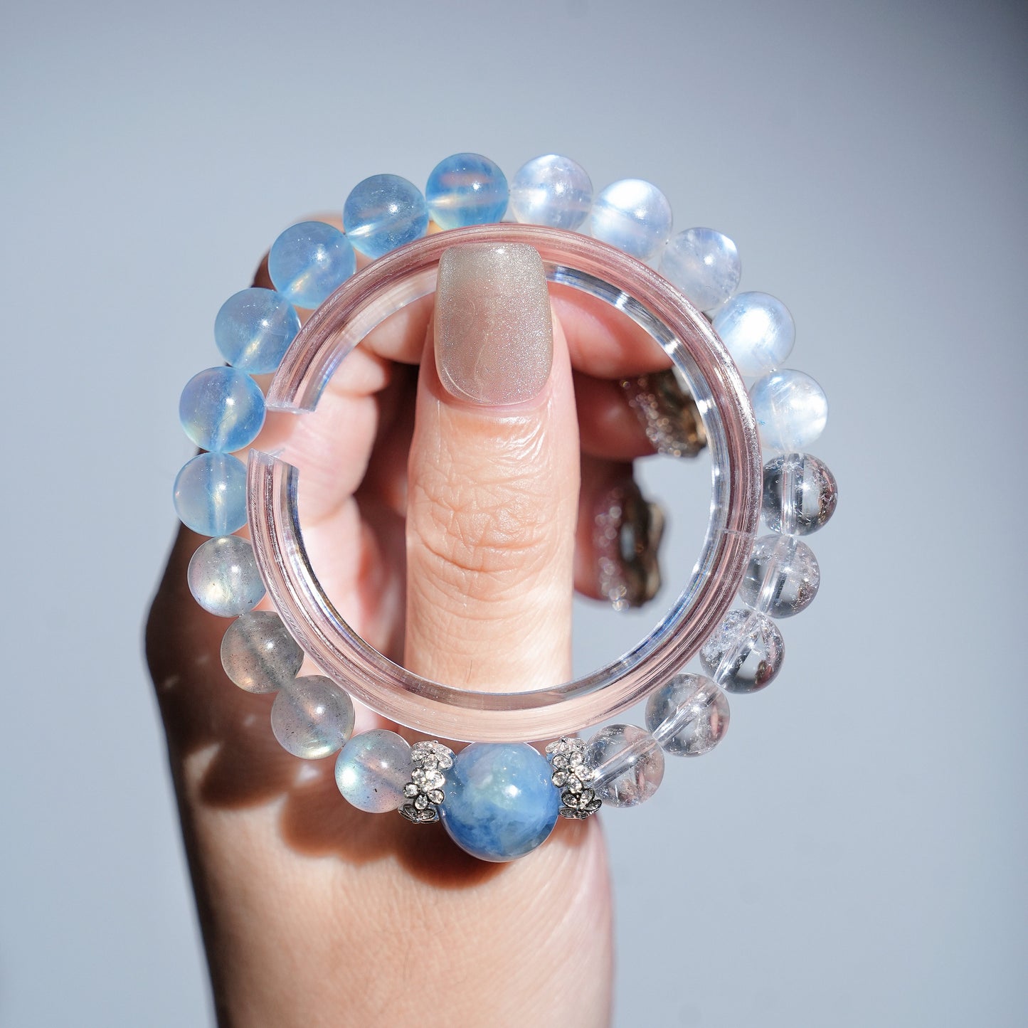 Bracelet|"Blue Smoke Dream" Moonstone & Aquamarine for Intuition & Healing
