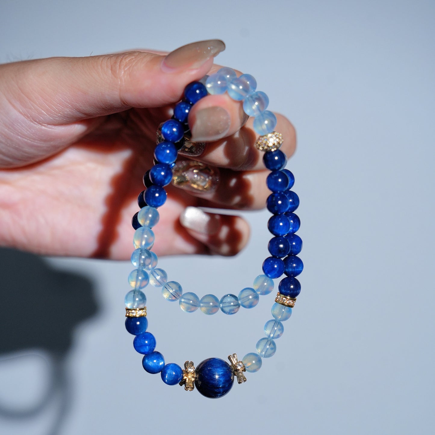 Double-wrap Bracelet|"Starry Isle & Sea" Kyanite & Aquamarine for Communication & Healing