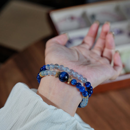 Double-wrap Bracelet|"Starry Isle & Sea" Kyanite & Aquamarine for Communication & Healing