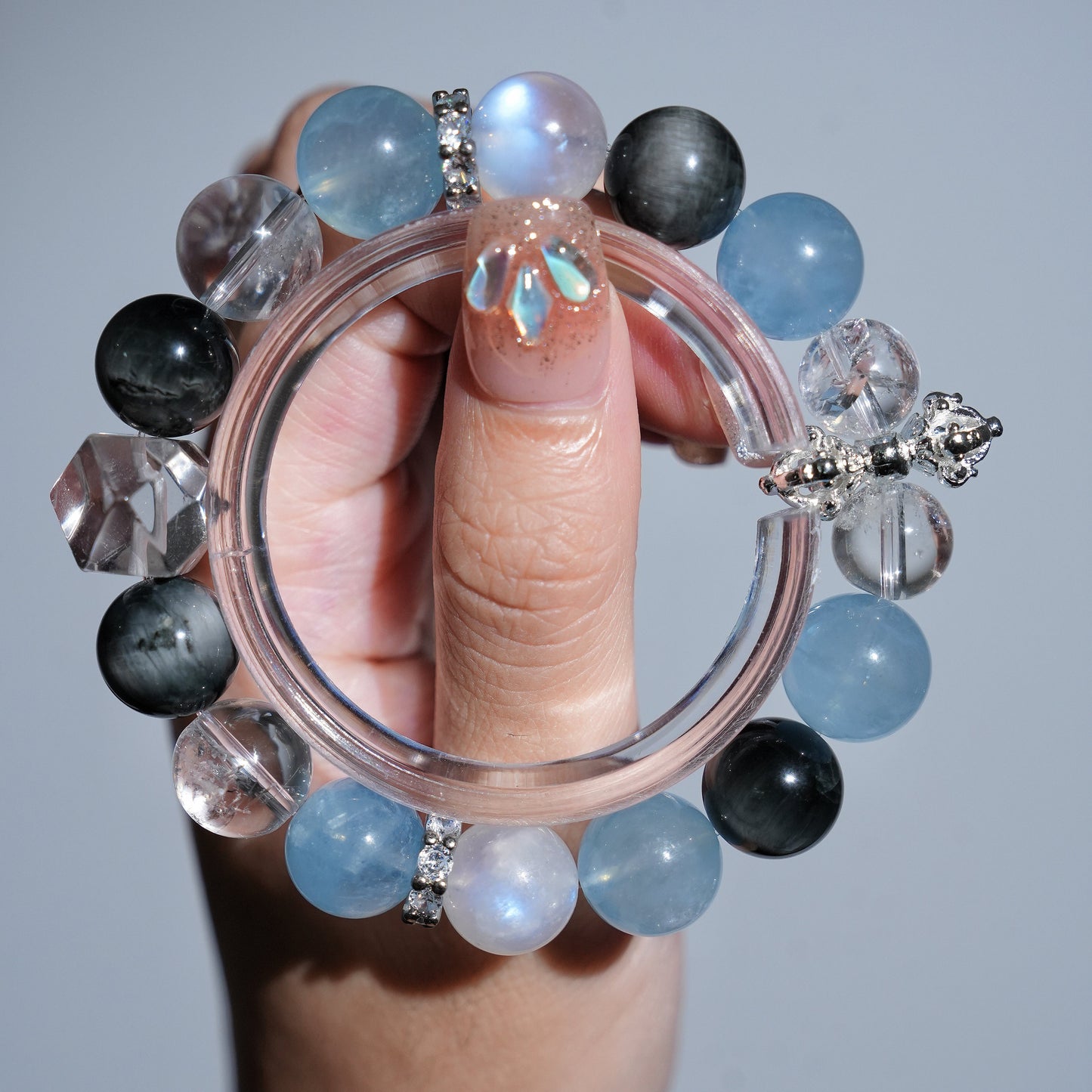 Bracelet|"Tidewater Isle" Hawk's Eye & Aquamarine for Insight & Healing