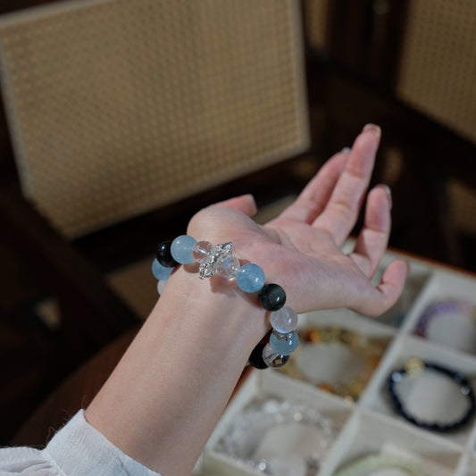 Bracelet|"Tidewater Isle" Hawk's Eye & Aquamarine for Insight & Healing