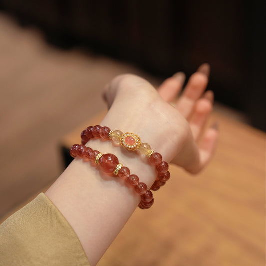 Double-wrap Bracelet|"Blushing Charm" Strawberry Quartz & Citrine for Love & Wealth