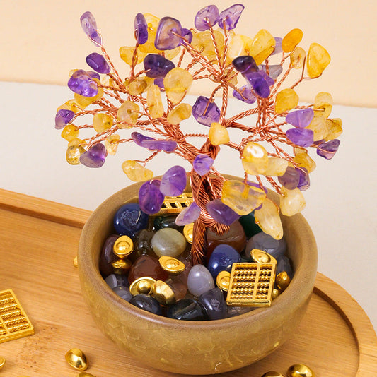 Citrine & Amethyst Feng Shui Tree & Horse Set - Wealth & Wisdom for 2026