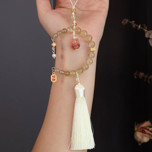 Natural Citrine & Red Aventurine Pixiu Car Charm | Feng Shui Wealth Guardian for Vehicle & Good Fortune