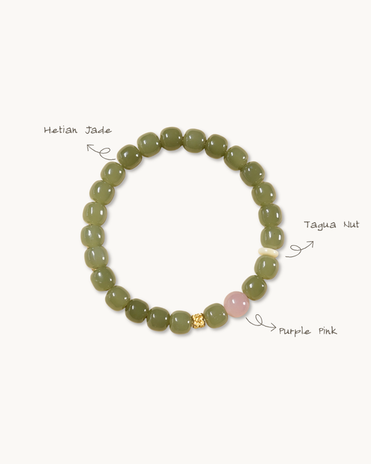 Hetian Jade Bracelet – Verdant Blush, Sacred Protection
