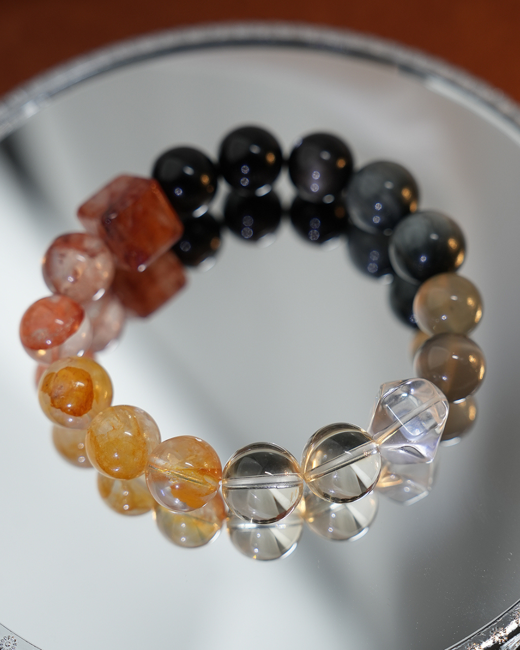 Ink Wash Koi, Silver Sheen Obsidian Bracelet for Protection & Prosperity