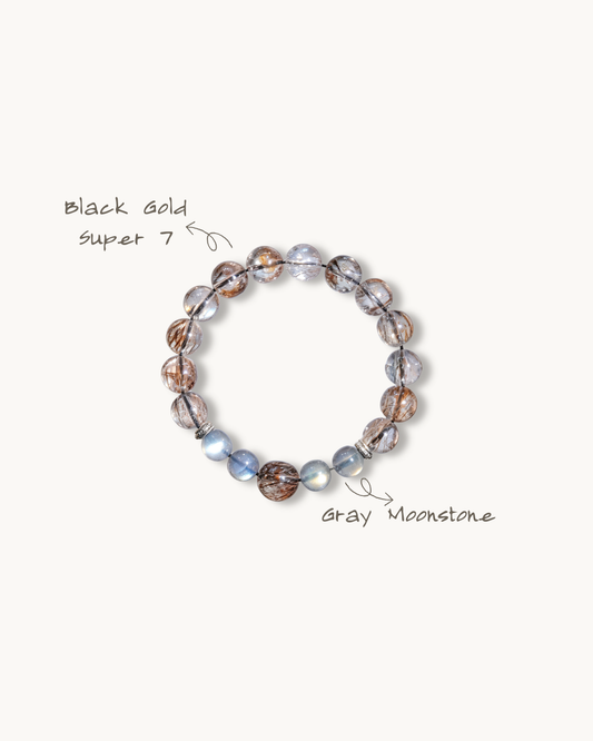 Ancient Dynasty Reverie, Black Gold Super Seven & Moonstone Bracelet