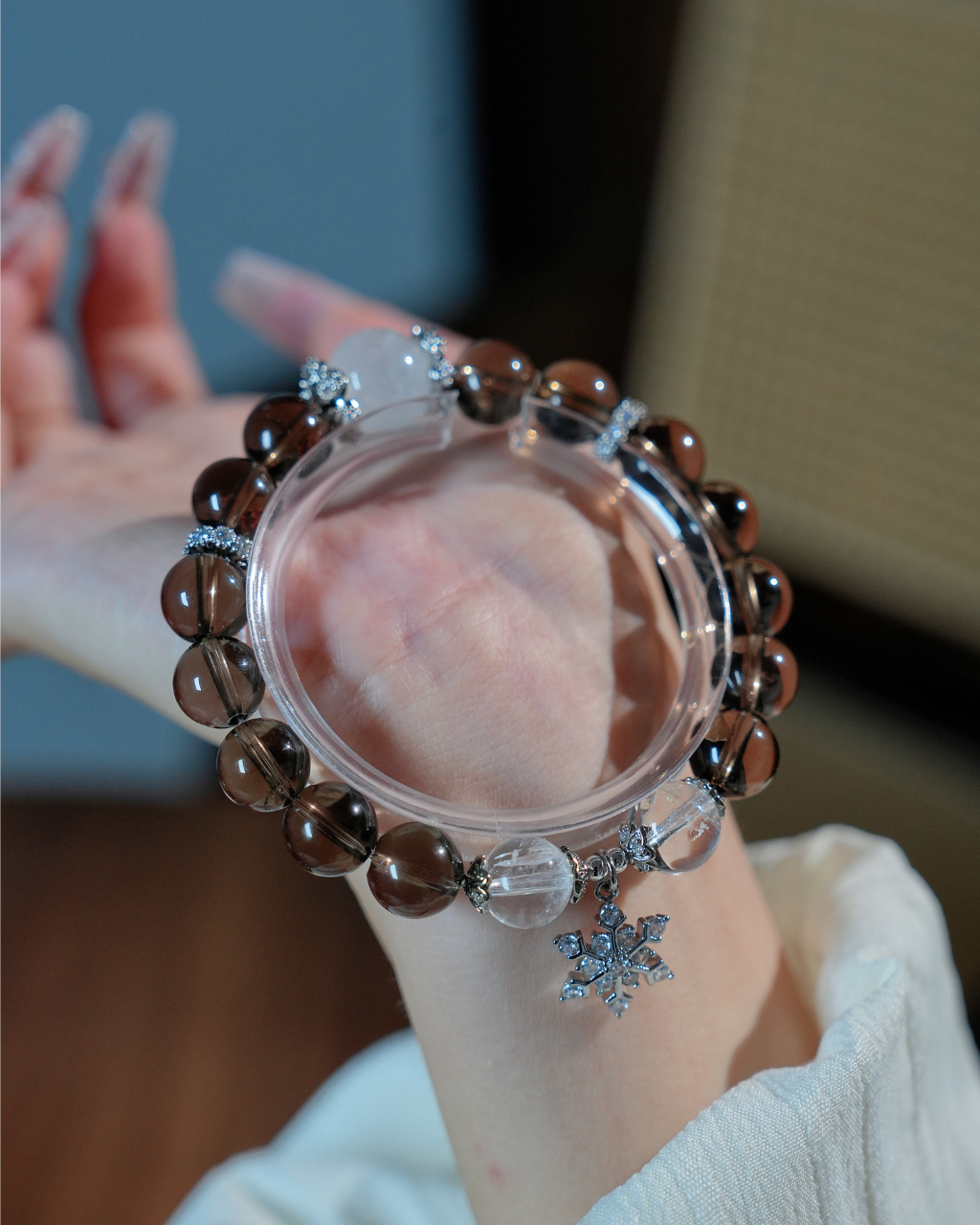 Frost Snow Elf, Smoky Quartz Bracelet for Stability & Balance