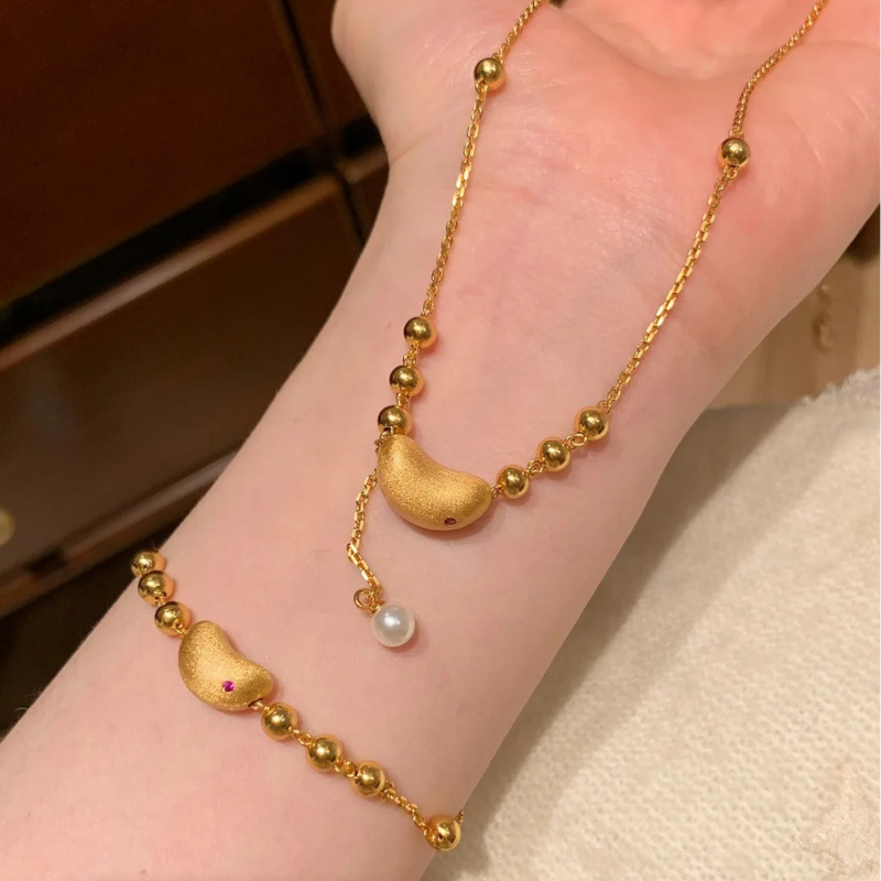 Gold-Plated 925 Silver｜ Cashew Jewelry Set (Bracelet+Necklace)