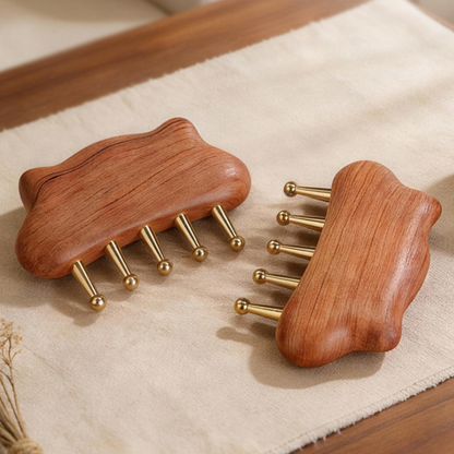 Meridian Comb | Brass Tooth Cloud-Shaped Handle - Natural Wood for Head & Body Massage