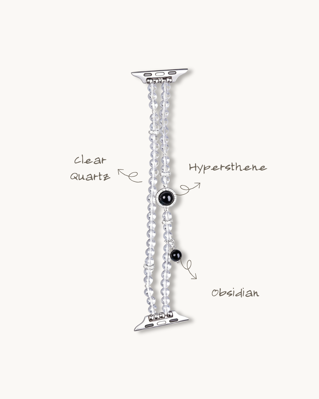 Clear Guardian, Obsidian & Clear Quartz Watch Band, Shield Your Energy