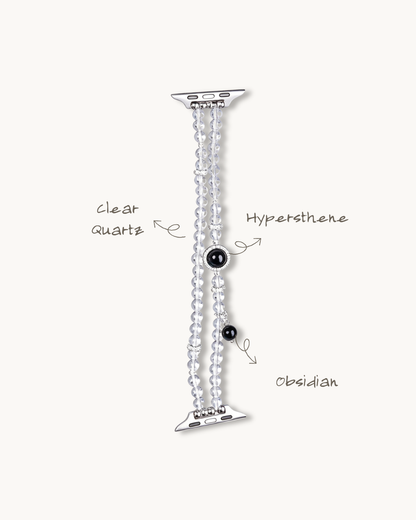 Clear Guardian, Obsidian & Clear Quartz Watch Band, Shield Your Energy