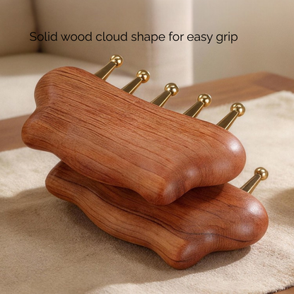 Meridian Comb | Brass Tooth Cloud-Shaped Handle - Natural Wood for Head & Body Massage