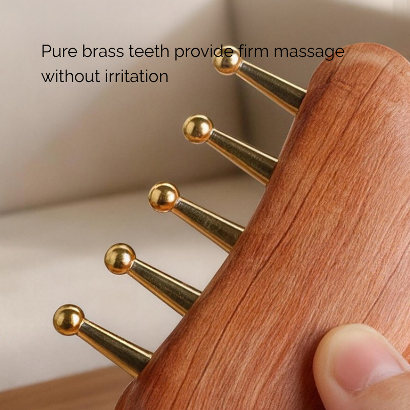 Meridian Comb | Brass Tooth Cloud-Shaped Handle - Natural Wood for Head & Body Massage