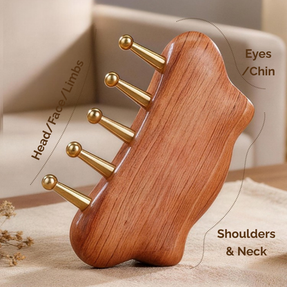 Meridian Comb | Brass Tooth Cloud-Shaped Handle - Natural Wood for Head & Body Massage