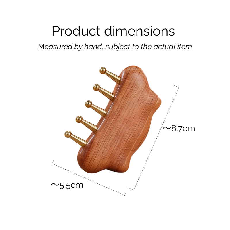 Meridian Comb | Brass Tooth Cloud-Shaped Handle - Natural Wood for Head & Body Massage