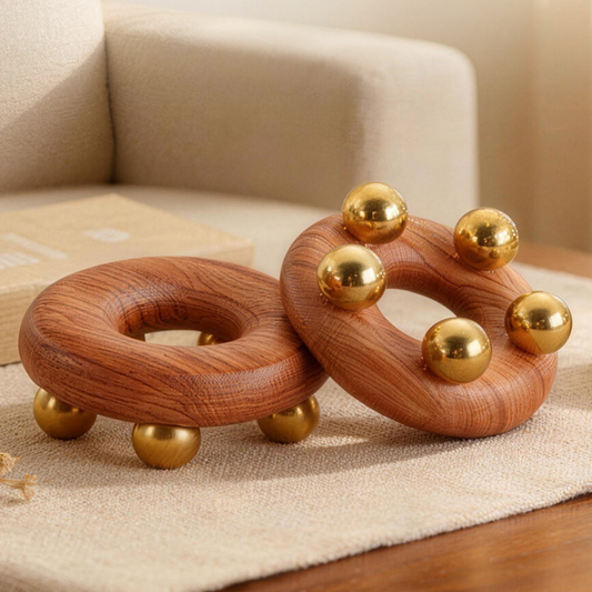 Meridian Comb | Brass Bead Donut Shape - Natural Rosewood for Full Body Meridian Massage