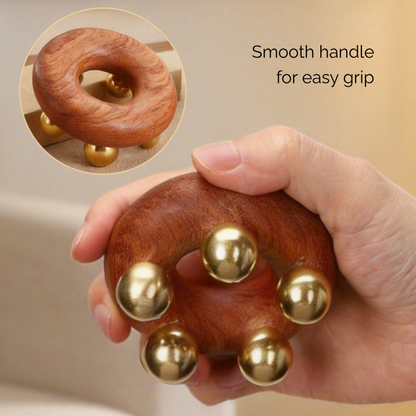 Meridian Comb | Brass Bead Donut Shape - Natural Rosewood for Full Body Meridian Massage