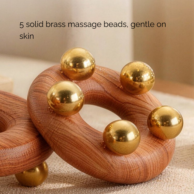 Meridian Comb | Brass Bead Donut Shape - Natural Rosewood for Full Body Meridian Massage