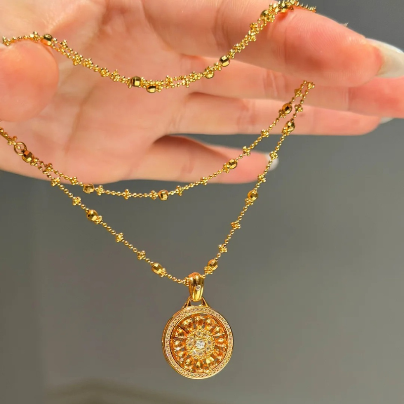 Gold-Plated 925 Silver｜Flowing Wealth Spinning Compass - Citrine Pendant for Money & Career