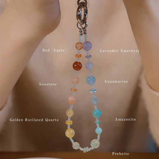 Phone Strap | After Rain – Red Agate & Golden Rutilated Quartz for Wealth & Calm