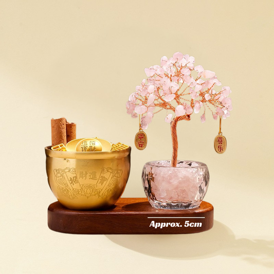 Rose Quartz Feng Shui Tree & Wealth Treasure Jar Set - Love & Harmonious Abundance