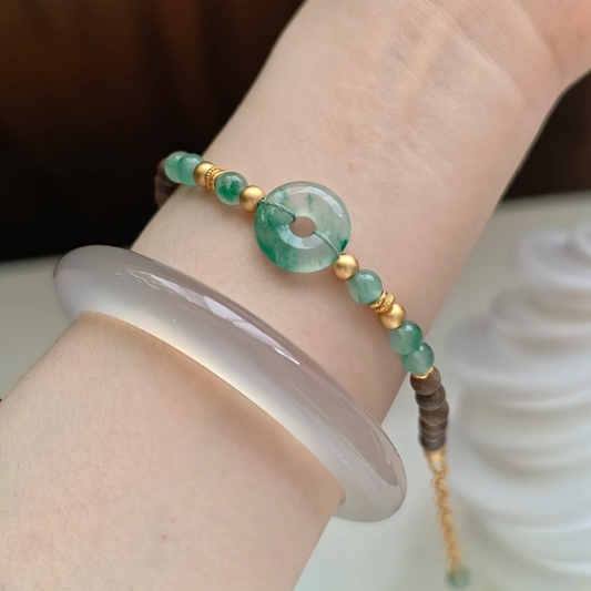 Gold-Plated 925 Silver｜ Chalcedony Peace Button Bracelet
