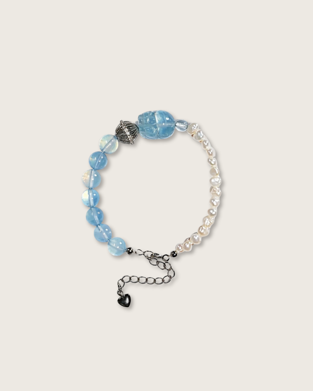 Sea Foam, Aquamarine Pi Xiu & Pearl Bracelet, Soothe Your Spirit