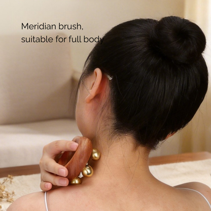 Meridian Comb | Brass Bead Donut Shape - Natural Rosewood for Full Body Meridian Massage