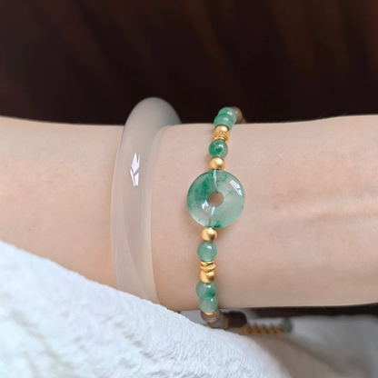 Gold-Plated 925 Silver｜ Chalcedony Peace Button Bracelet
