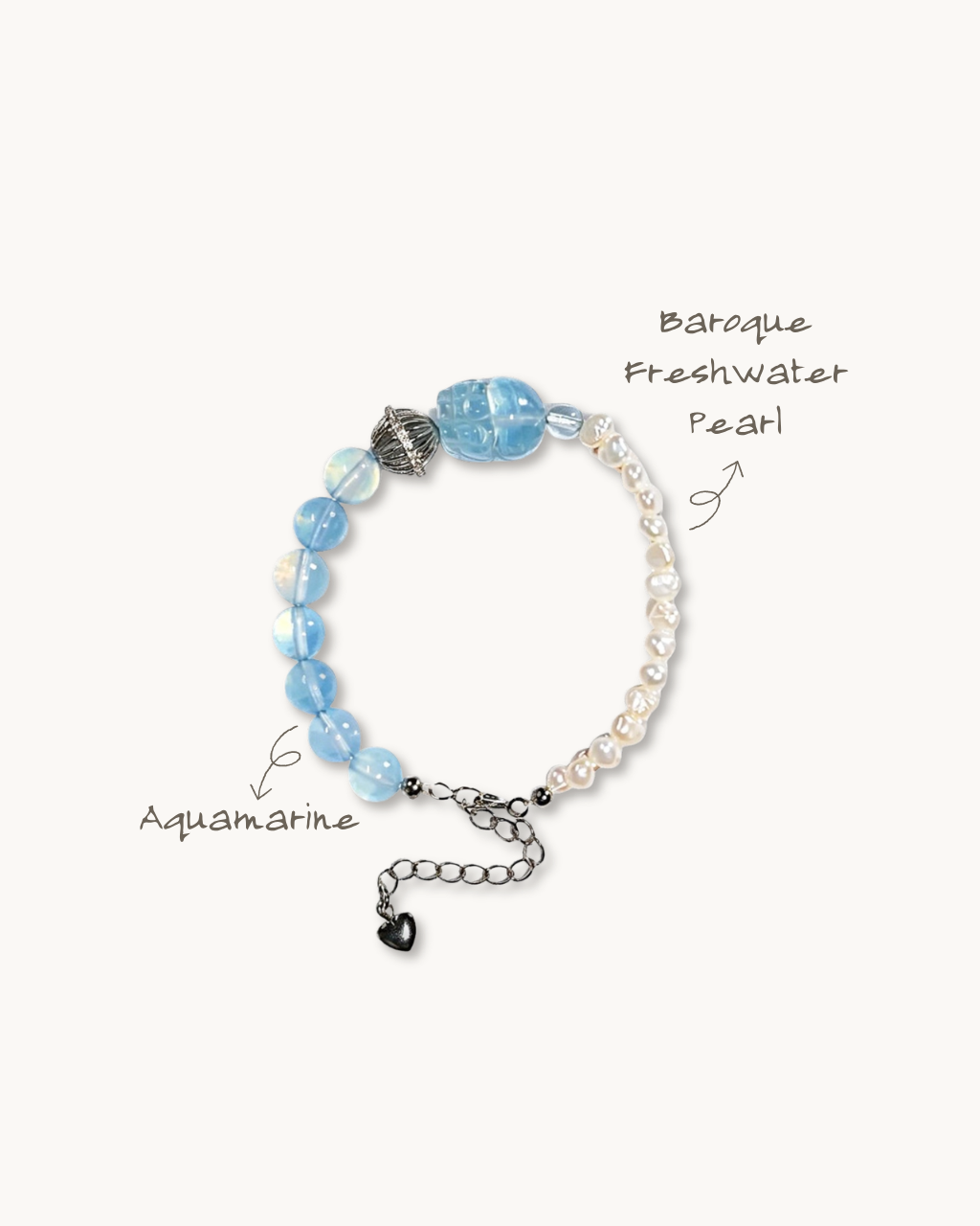 Sea Foam, Aquamarine Pi Xiu & Pearl Bracelet, Soothe Your Spirit