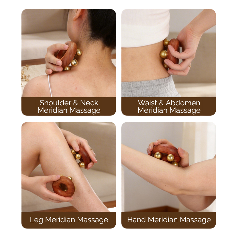 Meridian Comb | Brass Bead Donut Shape - Natural Rosewood for Full Body Meridian Massage