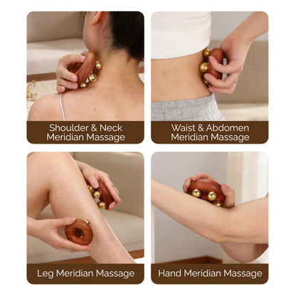 Meridian Comb | Brass Bead Donut Shape - Natural Rosewood for Full Body Meridian Massage