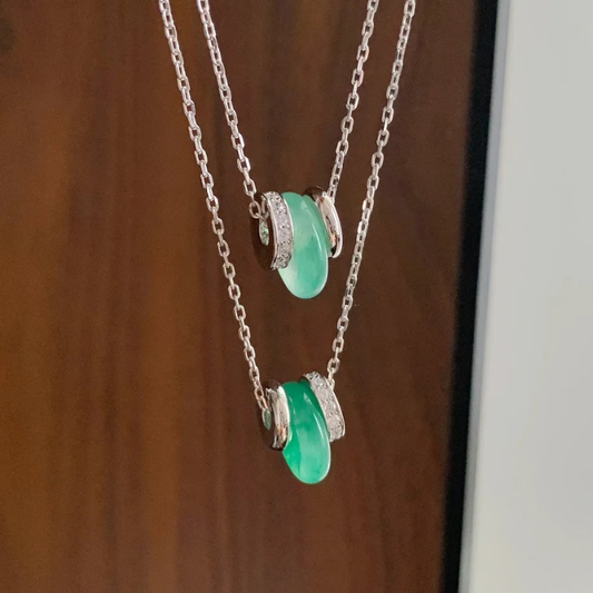 Gold-Plated 925 Silver｜ Chalcedony Peace Button Necklace