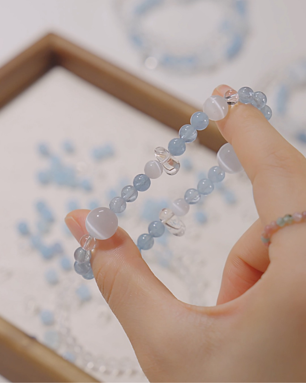 Quiet Stillness, Aquamarine & Clear Quartz Bracelet, Still Your Mind