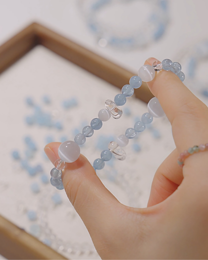 Quiet Stillness, Aquamarine & Clear Quartz Bracelet, Still Your Mind