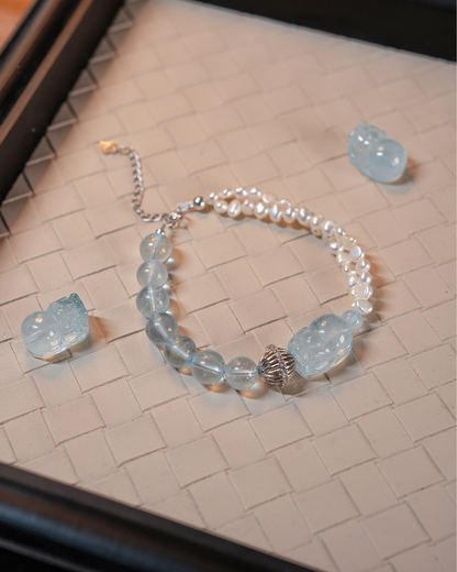 Sea Foam, Aquamarine Pi Xiu & Pearl Bracelet, Soothe Your Spirit