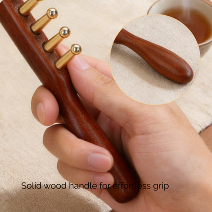 Massage Comb | Brass Tooth Comb - Natural Wood for Head Meridian & Full Body Massage