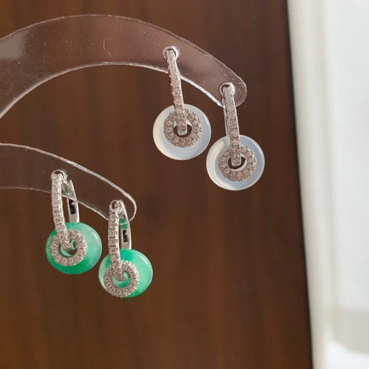 Gold-Plated 925 Silver｜ Chalcedony Peace Button Earrings